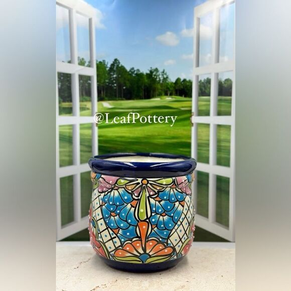 Vibrant Talavera Planter with Drainage Hole | Hand-Painted Mexican Ceramic Pot - Picture 8 of 13